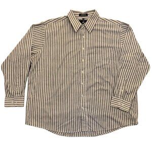 Beverly Hills Polo Club Women's Button Up Shirt Plus Size 2X Gray Striped GUC